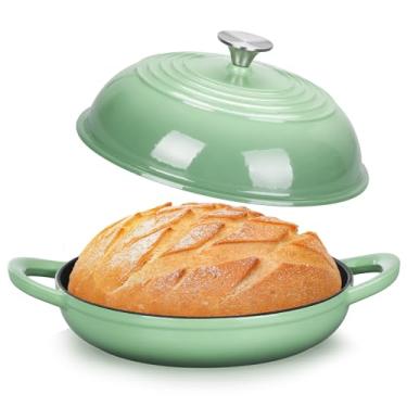 Imagem de TeamFar Forno holandês de ferro fundido, panela de forno holandês esmaltado de 6 litros para assar pão de fermento, com tampa de cúpula alta e base redonda, auto-regador e aquecimento uniforme