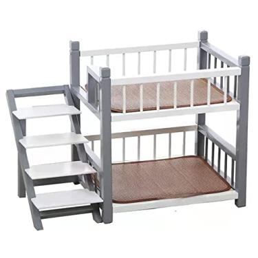 Imagem de Cama de madeira para cães com camada dupla de madeira, moldura elevada para animais de estimação, sofá para animais de estimação com degraus, escadas, adequado para gatos e cães pequenos, cama elevada