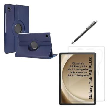 Imagem de Capa Case Giratoria para Tablet Samsung Galaxy Tab A9 Plus (X210, X215, X216) + Película de Cerâmica + Caneta Touch - Pop Shope (Azul Marinho)