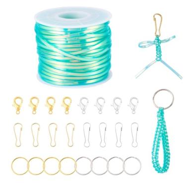 Imagem de KISSITTY Cordão de plástico verde de 27,34 metros, cordas de tecelagem com chaveiro, fechos de garra de lagosta, clipes de pressão, ganchos de mola para pulseiras, chaveiros, artesanato faça você