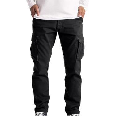 Imagem de Calças Cargo Masculinas Calças De Trabalho Calças De Segurança Jeans Chino Calças Cargo Calças Jeans Elásticas Calças Jogger Chino Calças De Lazer Stretch Slim Fit, Black, S