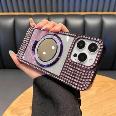 Imagem de Capa de luxo com glitter transparente e diamante para iPhone 13, 14, 15, 16 Pro Max Plus, suporte magnético espelhado, capa macia (para iPhone 16 Plus/1)