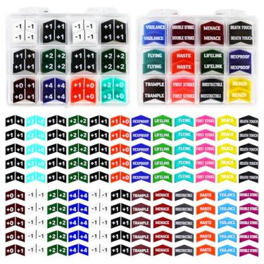 Imagem de FourDragons 120PCS MTG Keyword Counters Buff Abilities Tokens for Magic Card Accessories, MTG Creature Stats Plus 1 Loyalty Life Counters Tokens for TCG CCG Magic Card Gaming Accessories