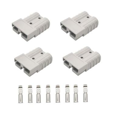 Imagem de Makufitcar 4 pacotes de bateria cinza 50A conector rápido desconexão cabo jumper conector plugue com 4 peças 6AWG teminais para sistemas de reboque de empilhadeira de reboque de guincho