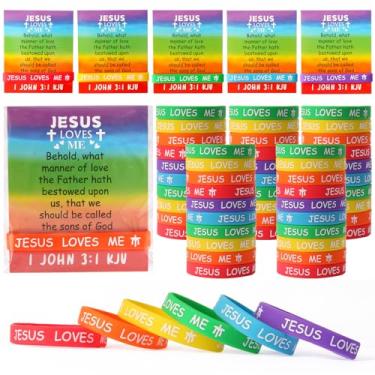 Imagem de 50 Sets Christian Gifts Rainbow Cards with 50 Jesus Loves You Bracelets Let Your Light Shine Bulletin Board Cards with Religious Bible Verse Bracelets for VBS Sunday School Supplies