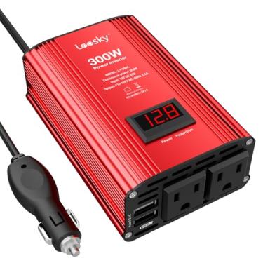 Imagem de LEESKY Inversor De Energia Para Carro De 300 W, 12 V Dc Para 110 V Ac, Adaptador Conversor Para Carro Com Display Lcd Para Monitor De Status Da Bateria Do Carro E Ventilador Inteligente, Duas Portas