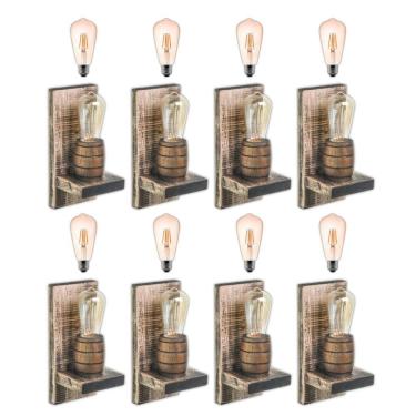 Imagem de Kit 8 Arandelas Barril Delenha Decor Rústico + Lâmpadas