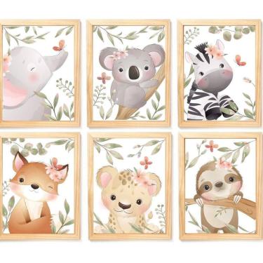 Imagem de Quadro Infantil Safari Menina 6 Un A4 Vidro E Pendurador