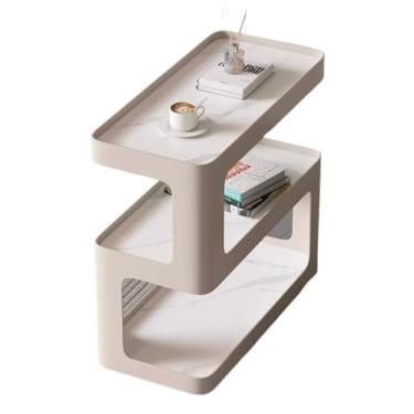 Imagem de hezhuhe2258 Mesa lateral minimalista luxuosa sala de estar painel de rocha sofá lateral vários, armário móvel, mesa de centro pequena de cabeceira de canto simples (branco, 60 cm)