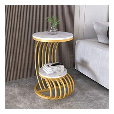Imagem de Mesa de centro de design simples e moderna pequena mesa de centro de cabeceira leve mesa redonda pequena de luxo mesa lateral de mármore de laje de pedra nórdica mesa de canto para sala de estar sofá