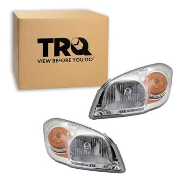 Imagem de TRQ Conjunto de conjunto de 2 peças de farol cromado para motorista e lado do passageiro compatível com Chevrolet Cobalt 2007-2009 Pontiac G5 GM2502251 GM2502281 GM2502281 GM2503251 GM2503281