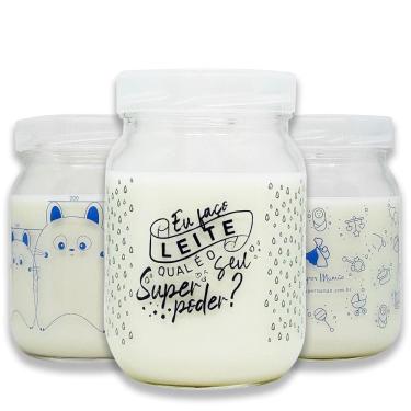 Imagem de Kit 3 Potes Vidro Armazenar Leite Materno Decorados 360 Graduação 200ml