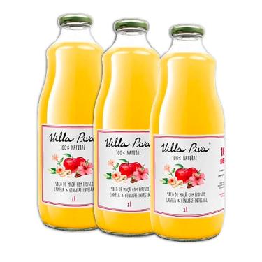 Imagem de Kit 3X: Suco de Maçã com Hibisco, Canela e Gengibre Sem Açúcar Villa Piva 1L
