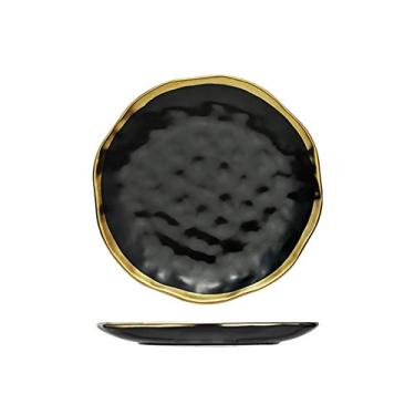 Imagem de Prato de serviço prato de cerâmica nórdica salada de frutas sobremesa pratos de Natal pratos dourados conjuntos de jantar de porcelana preta bandejas redondas de festa pratos decorativos (cor: B)