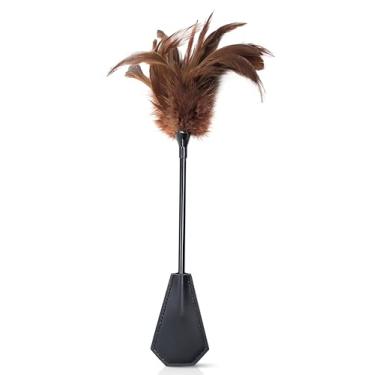 Imagem de AOXVIA Pá de corte de penas falsas – Chicote francês de penas sintéticas – Chicote e cavalgado – Cócego de penas multifuncional para cosplay