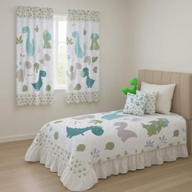 Imagem de Kit Cortina 2 Metros + Colcha Cobre Leite Infantil 07 Peças Para Quarto (DINOSSAURO)
