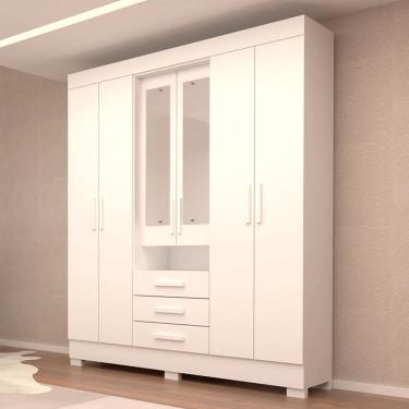 Imagem de Guarda-Roupa Casal Débora Capelinha 6 Portas 3 Gavetas com Espelho 100% Mdf Branco - Acp Móveis