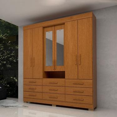 Imagem de Guarda-Roupa Casal Débora Capelinha 6 Portas 9 Gavetas com Espelho 100% Mdf Cinamomo - Acp Móveis