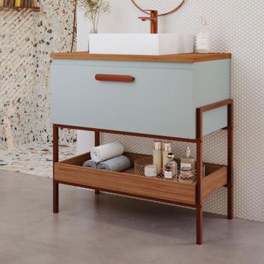 Imagem de Armário de Banheiro Portinari 80cm 1 Porta 100% Mdf Pistache/Freijó - Mgm Móveis