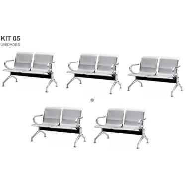 Imagem de Kit com 5 Cadeiras Longarina Aeroporto Cromada 2 Lugares - TM