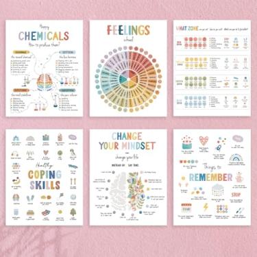 Imagem de 6 peças de arte de parede de psicologia, decoração de escritório, pôsteres de saúde mental, decoração de parede, artigos de aconselhamento, presentes de saúde mental para mulheres, colegas de trabalho