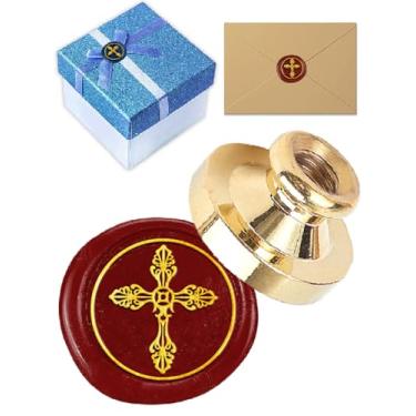 Imagem de 1 cabeça de carimbo de lacre de cera de latão cruzado, carimbo de cera vintage dourado removível cabeça de latão para envelopes, convite de festa, casamento, embrulho de presente de Ação de Graças, 25