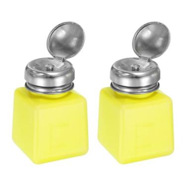Imagem de 2 dosadores de álcool solvente de 100 ml (96.4 g) Dispensador de líquido com tampa de aço inoxidável de vedação para removedor de esmalte de acetona, amarelo