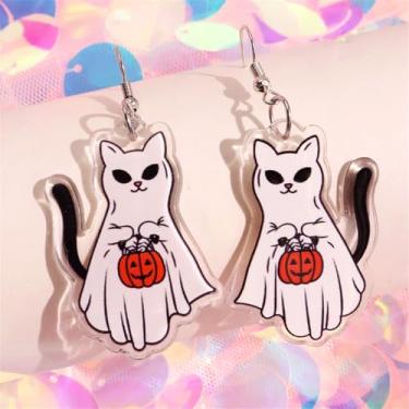 Imagem de Brincos de fantasma de Halloween, fofo, engraçado, acrílico, fantasma, gato, abóbora, para mulheres, pingente leve, assustador, cosplay, cosplay, bijuteria de festa, Middle, Acrílico, Sem pedra
