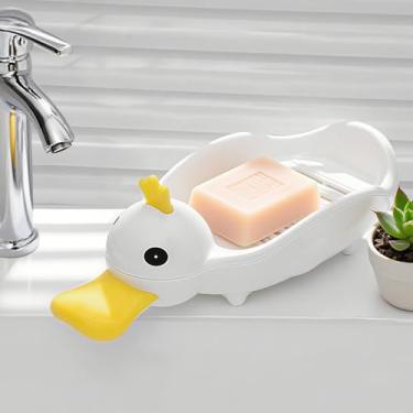 Imagem de Saboneteira de banheiro com bico de drenagem, suporte de sabão de plástico bonito em forma de pato com orifício de drenagem para banheiro, banheira, cozinha (branco)