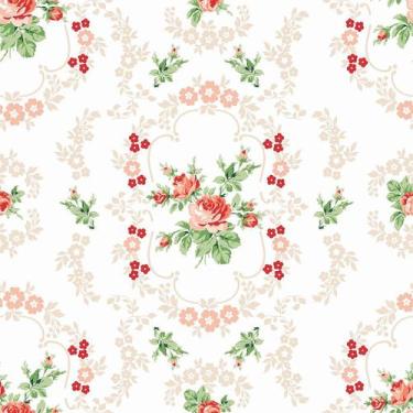 Imagem de Tecido Tricoline Floral Elegance Salmão - Peripan - 50 cm de largura x