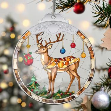 Imagem de Enfeites de Natal para pendurar em cristal de alce, enfeites de árvore de Natal feitos à mão, decoração de carro e casa - presentes de Natal, decoração de artesanato em acrílico, ideias de troca de