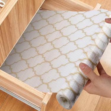 Imagem de Forro de prateleira para armários de cozinha – Forro de gaveta impermeável não adesivo – Material EVA durável, papel de prateleira fácil de cortar para geladeira, armário, cômoda com padrão de folha