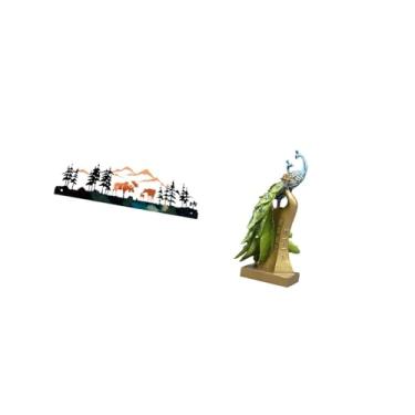 Imagem de Fenteer Escultura de Parede de Pavão de Veado Pendurada para Cerca de Jardim, área Externa, Interna, Estátua de Animal Decorativa, Ornamento de Mesa,