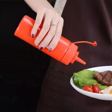 Imagem de Garrafas de condimento para molhos líquidos - Garrafas de esguicho de cozinha com tampa para molho, ketchup, molho, óleo (vermelho 227 g)
