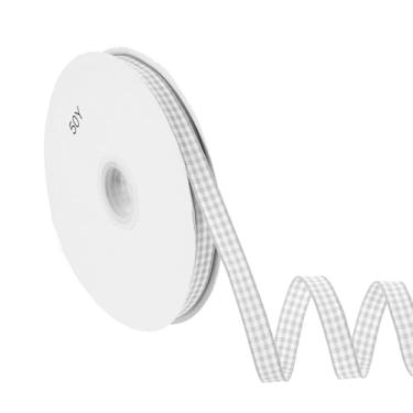 Imagem de PATIKIL Fita guingão de 1,5 m x 9,5 cm, fita xadrez de nylon quadriculada para presente para grinalda de laço de Ação de Graças, artesanato, aniversário, casamento, cinza