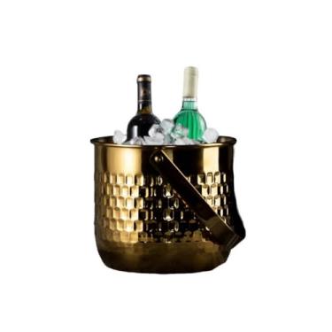 Imagem de Balde de gelo de aço inoxidável bicamada preservação do calor isolamento frio bonito KTV champanhe vinho tinto cerveja gelo bloco de gelo balde comercial (dourado)