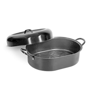 Imagem de Torradeira antiaderente Granitestone de 33 cm, oval coberta de alumínio para peru, aves, carnes, assar e mais – Pode ser lavada na lava-louças, preta, pequena