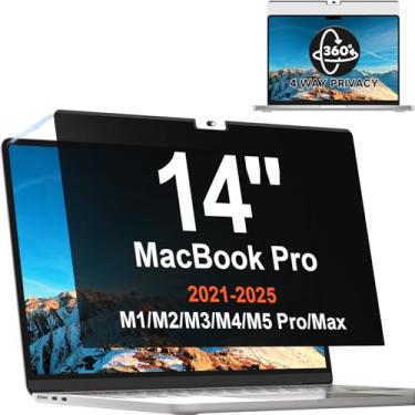 Imagem de Tela de privacidade magnética de 360° para MacBook Pro de 14 polegadas (2021-2024, M1, M2, M3, M4, Pro, Max), filtro de luz azul antirreflexo removível, protetor preto antiespião de 4 vias para laptop