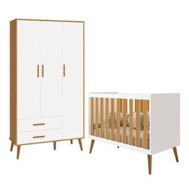 Imagem de Jogo De Quarto Infantil Isis Guarda Roupa 3 Portas E Berço Branco/savana - Reller Móveis Branco/savana