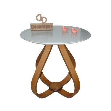 Imagem de Mesa Lateral Cebola Com Vidro 60cm Off White 50cm