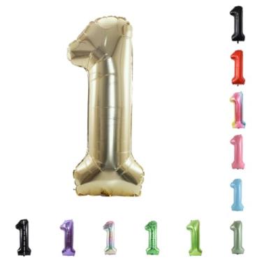 Imagem de Balão grande de hélio com número de hélio de 101 cm para festa de casamento 0-9 (ouro pálido, 1)