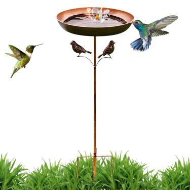 Imagem de Banheiras de pássaros para ambientes externos, alimentadores de pássaros em pé para decoração de quintal - Alimentador de banho de pássaro de metal, à prova de ferrugem, 81 cm de altura para decoração