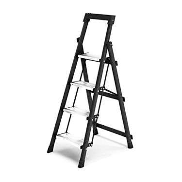 Imagem de Escadas dobráveis escadas de 4 degraus Escada dobrável com topo de projeto, escadas de metal de aço carbono com pedal de liga de alumínio para casa, escada resistente de 1,4 m (Cor: Escada B) (Escada
