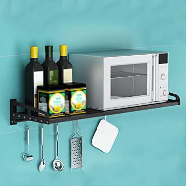 Imagem de Rack de armazenamento de micro-ondas Suporte de parede para forno de microondas, organizador de armazenamento de cozinha de aço inoxidável, prateleira de parede de micro-ondas, utensílios de cozinha