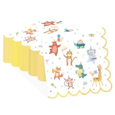 Imagem de 100 peças de guardanapos de coquetel de papel de carnaval 3 camadas animais de circo descartáveis toalhas de mão absorventes convidados circo animal desfile guardanapo para crianças meninos menina