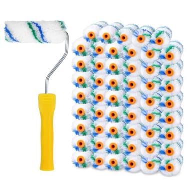 Imagem de Kit de 61 capas de rolo de pintura pequenas, 60 peças de rolo de tinta de microfibra de 10 cm e 1 peça de moldura de rolo, capas de rolo de pintura pequenas, cochilo de 9,5 cm, mini rolos de tinta