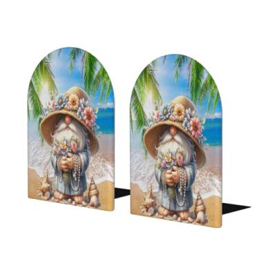 Imagem de Dwarf Beach Summer Large Wooden Bookends Decorative Bookend antiderrapante Heavy Duty Book Ends for Office Desk Home Office Library School Study Decoration Book Divisores para prateleiras, 1 par
