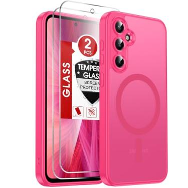 Imagem de LeYi Capa para celular Samsung S23-FE: 【 】 Compatível com Mag-Safe com protetor de tela, película fosca translúcida de toque suave e corpo inteiro para celular S23FE, rosa vermelha