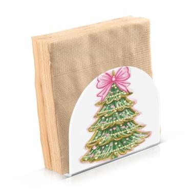 Imagem de Blueangle Pacote com 2 porta-guardanapos de árvore de Natal rosa - decoração de mesa de acrílico à prova de vento para cozinha e casa, dispensador de lenços de férias com porta-guardanapos verticais