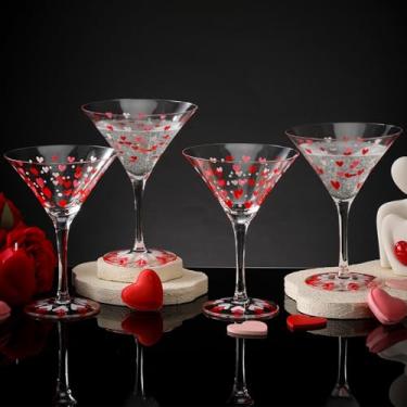 Imagem de Qinyoung 4 peças de copos de Martini com coração de Dia dos Namorados, 340 g, pintados à mão, tema dos namorados, festa, martini, bar, cálice, copos de coquetel, presentes para festas temáticas de